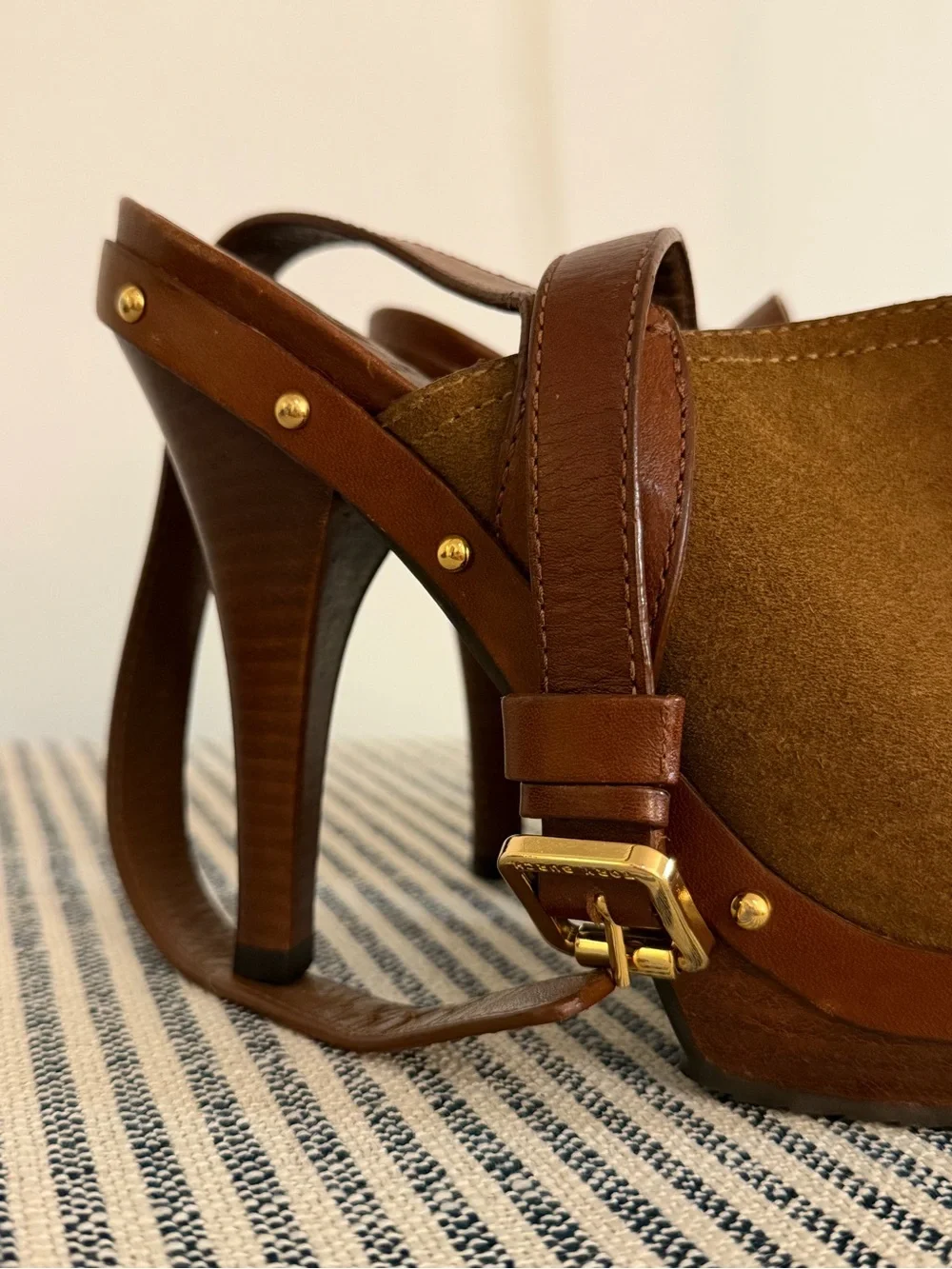 Tory Burch Brown Suede & Leather High Heel Clog Mules